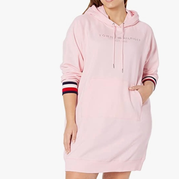 Tommy Hilfiger Plus Womens Hoodie Long Sleeves Sweatshirt Dress In Pink New w/🏷 - Picture 5 of 5